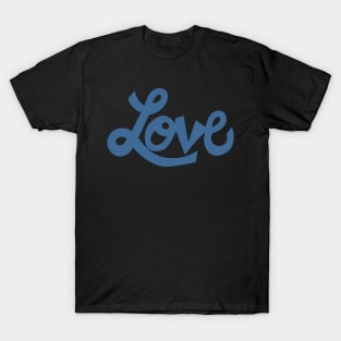 Whimsical Love cartoon illustrated text in steel blue T-Shirt